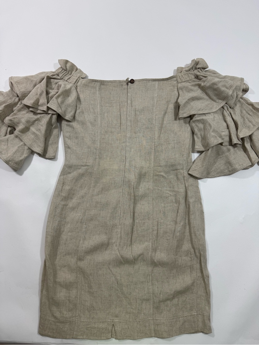 Jan Barboglio Off Shoulder Ruffle Linen Dress - Picture 2 of 9